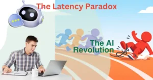 Vector runners racing; one trips over shoelace while others sprint ahead. A visual metaphor for the latency paradox in AI systems.